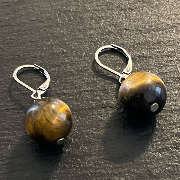 Tigers Eye Bead Latch Back Earrings - Picture 11 of 11